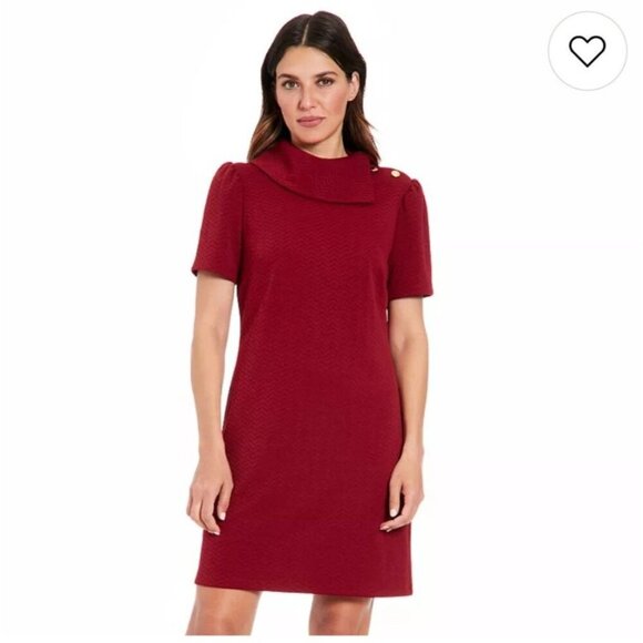 NWT London Times Berry Red Collared Sheath Dress Women's Size 12 Gold Buttons - Picture 1 of 9